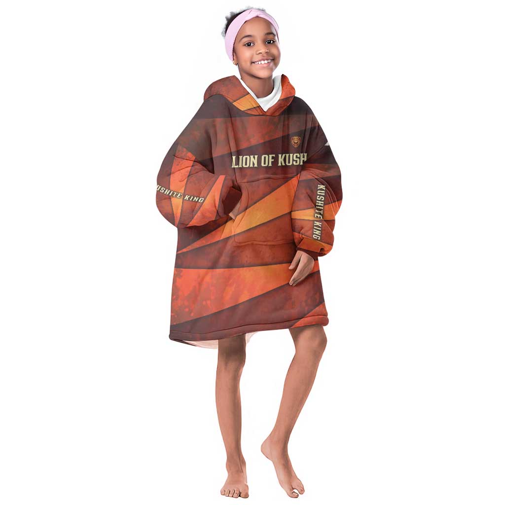 Taharqa Kid Wearable Blanket Hoodie with Warrior Portrait, Lion of Kush Title and Bold Red Defender of Africa - African Pride