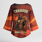 Taharqa Kimono Sleeve Blouse with Warrior Portrait, Lion of Kush Title and Bold Red Defender of Africa - African Pride
