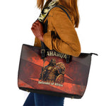 Taharqa Leather Tote Bag with Warrior Portrait, Lion of Kush Title and Bold Red Defender of Africa - African Pride