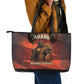 Taharqa Leather Tote Bag with Warrior Portrait, Lion of Kush Title and Bold Red Defender of Africa - African Pride