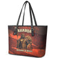 Taharqa Leather Tote Bag with Warrior Portrait, Lion of Kush Title and Bold Red Defender of Africa - African Pride
