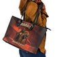 Taharqa Leather Tote Bag with Warrior Portrait, Lion of Kush Title and Bold Red Defender of Africa - African Pride