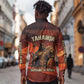Taharqa Long Sleeve Button Shirt with Warrior Portrait, Lion of Kush Title and Bold Red Defender of Africa - African Pride