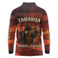 Taharqa Long Sleeve Polo Shirt with Warrior Portrait, Lion of Kush Title and Bold Red Defender of Africa - African Pride