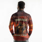 Taharqa Long Sleeve Polo Shirt with Warrior Portrait, Lion of Kush Title and Bold Red Defender of Africa - African Pride