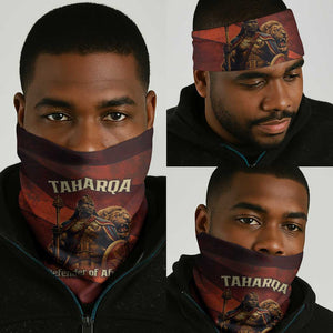 Taharqa Neck Gaiter with Warrior Portrait, Lion of Kush Title and Bold Red Defender of Africa - African Pride