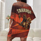 Taharqa Off Shoulder Short Dress with Warrior Portrait, Lion of Kush Title and Bold Red Defender of Africa - African Pride