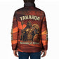 Taharqa Padded Jacket with Warrior Portrait, Lion of Kush Title and Bold Red Defender of Africa - African Pride