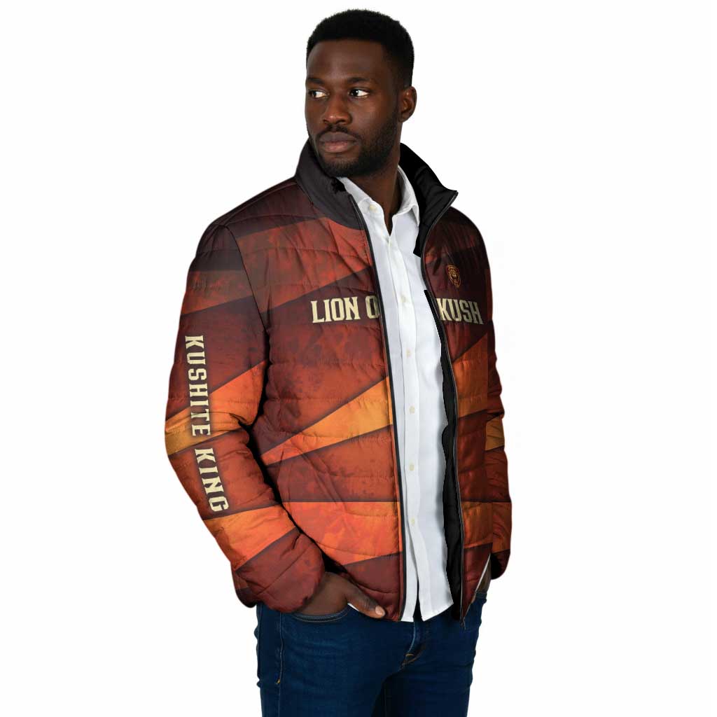Taharqa Padded Jacket with Warrior Portrait, Lion of Kush Title and Bold Red Defender of Africa - African Pride