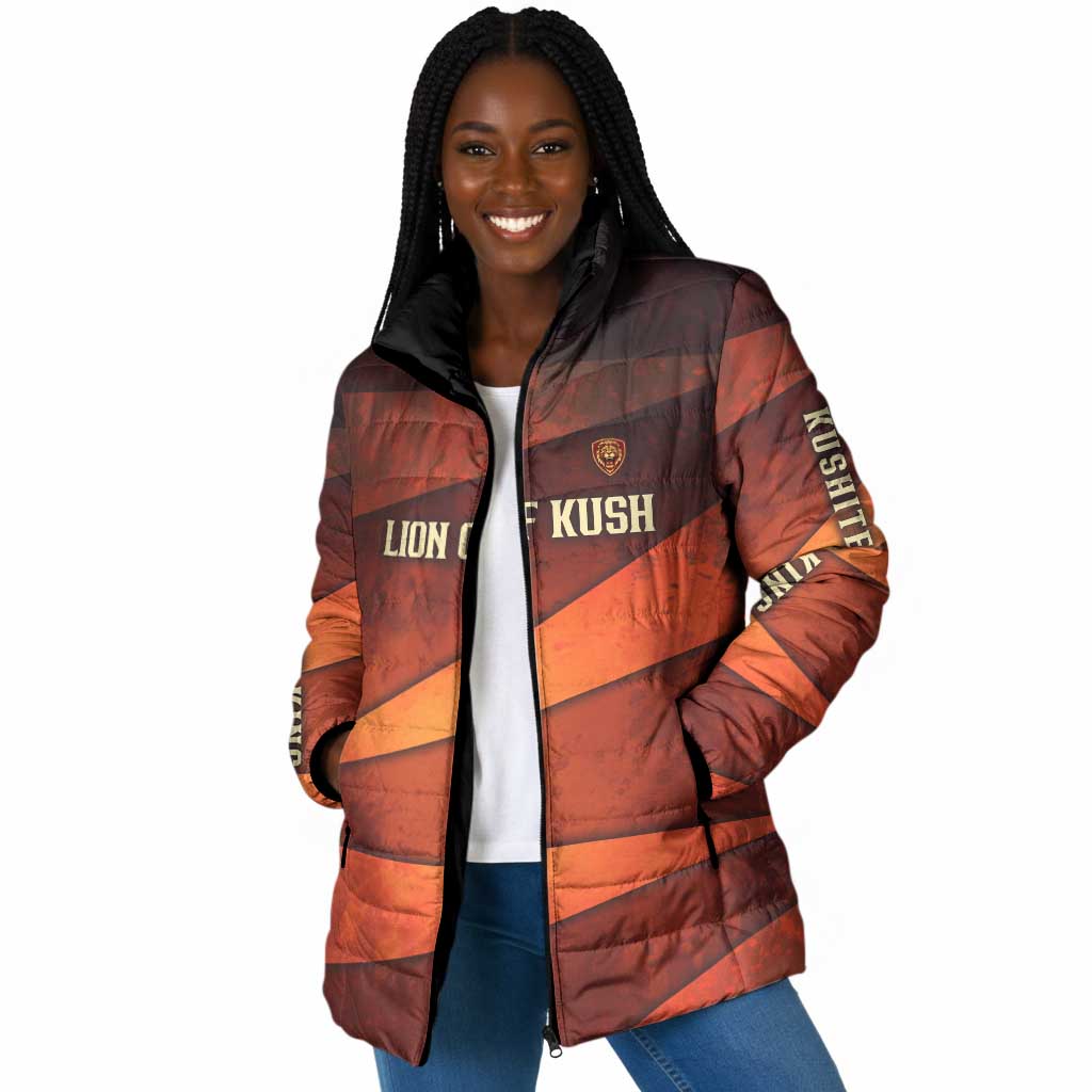 Taharqa Padded Jacket with Warrior Portrait, Lion of Kush Title and Bold Red Defender of Africa - African Pride