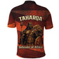 Taharqa Polo Shirt with Warrior Portrait, Lion of Kush Title and Bold Red Defender of Africa - African Pride