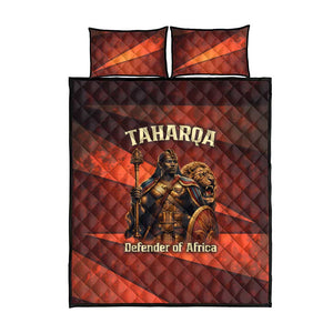 Taharqa Quilt Bed Set with Warrior Portrait, Lion of Kush Title and Bold Red Defender of Africa - African Pride