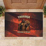 Taharqa Rubber Doormat with Warrior Portrait, Lion of Kush Title and Bold Red Defender of Africa - African Pride