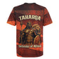 Taharqa Rugby Jersey with Warrior Portrait, Lion of Kush Title and Bold Red Defender of Africa - African Pride