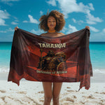 Taharqa Sarong with Warrior Portrait, Lion of Kush Title and Bold Red Defender of Africa - African Pride