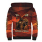Taharqa Sherpa Hoodie with Warrior Portrait, Lion of Kush Title and Bold Red Defender of Africa - African Pride