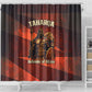 Taharqa Shower Curtain with Warrior Portrait, Lion of Kush Title and Bold Red Defender of Africa - African Pride
