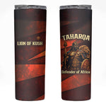 Taharqa Skinny Tumbler with Warrior Portrait, Lion of Kush Title and Bold Red Defender of Africa - African Pride