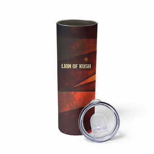 Taharqa Skinny Tumbler with Warrior Portrait, Lion of Kush Title and Bold Red Defender of Africa - African Pride