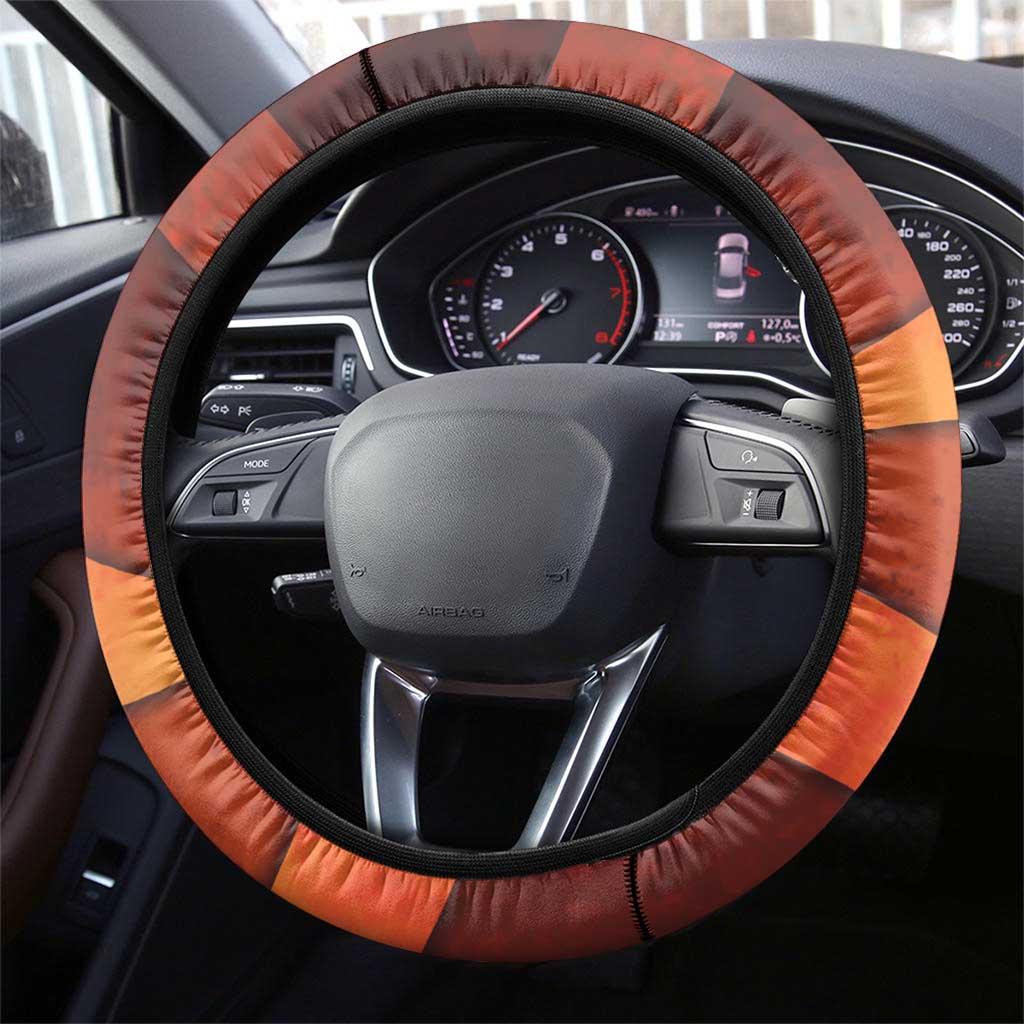 Taharqa Steering Wheel Cover with Warrior Portrait, Lion of Kush Title and Bold Red Defender of Africa - African Pride