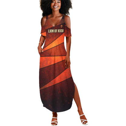 Taharqa Summer Maxi Dress with Warrior Portrait, Lion of Kush Title and Bold Red Defender of Africa - African Pride