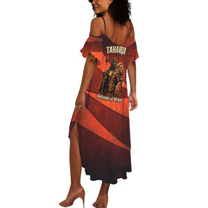 Taharqa Summer Maxi Dress with Warrior Portrait, Lion of Kush Title and Bold Red Defender of Africa - African Pride