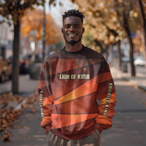 Taharqa Sweatshirt with Warrior Portrait, Lion of Kush Title and Bold Red Defender of Africa - African Pride