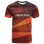 Taharqa T shirt with Warrior Portrait, Lion of Kush Title and Bold Red Defender of Africa - African Pride