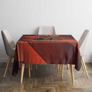 Taharqa Tablecloth with Warrior Portrait, Lion of Kush Title and Bold Red Defender of Africa - African Pride
