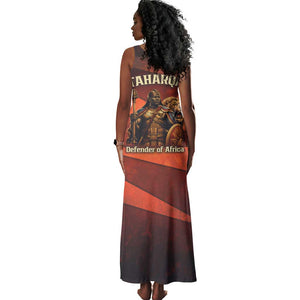Taharqa Tank Maxi Dress with Warrior Portrait, Lion of Kush Title and Bold Red Defender of Africa - African Pride