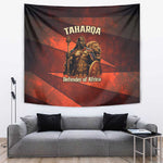 Taharqa Tapestry with Warrior Portrait, Lion of Kush Title and Bold Red Defender of Africa - African Pride
