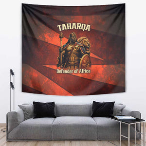 Taharqa Tapestry with Warrior Portrait, Lion of Kush Title and Bold Red Defender of Africa - African Pride