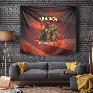 Taharqa Tapestry with Warrior Portrait, Lion of Kush Title and Bold Red Defender of Africa - African Pride