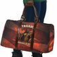 Taharqa Travel Bag with Warrior Portrait, Lion of Kush Title and Bold Red Defender of Africa - African Pride