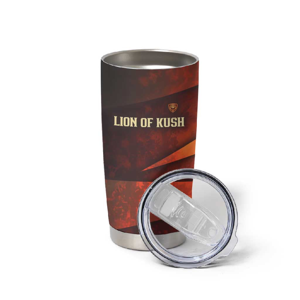 Taharqa Tumbler Cup with Warrior Portrait, Lion of Kush Title and Bold Red Defender of Africa - African Pride