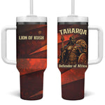 Taharqa Tumbler With Handle with Warrior Portrait, Lion of Kush Title and Bold Red Defender of Africa - African Pride