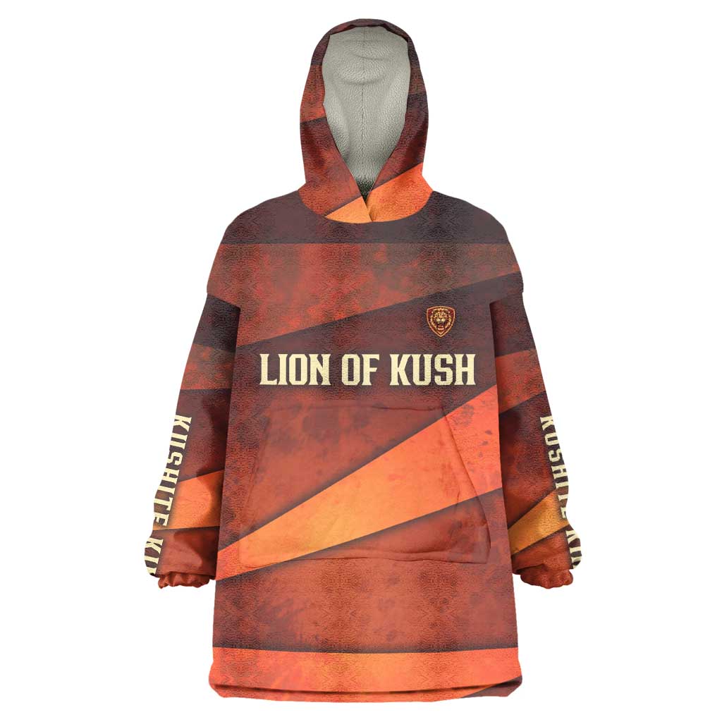 Taharqa Wearable Blanket Hoodie with Warrior Portrait, Lion of Kush Title and Bold Red Defender of Africa - African Pride