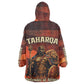 Taharqa Wearable Blanket Hoodie with Warrior Portrait, Lion of Kush Title and Bold Red Defender of Africa - African Pride