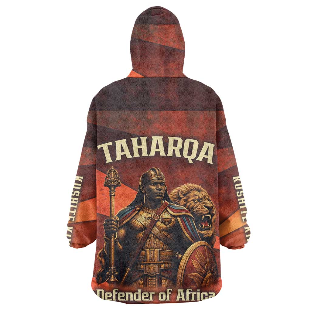 Taharqa Wearable Blanket Hoodie with Warrior Portrait, Lion of Kush Title and Bold Red Defender of Africa - African Pride
