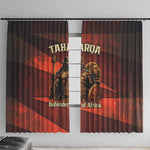 Taharqa Window Curtain with Warrior Portrait, Lion of Kush Title and Bold Red Defender of Africa - African Pride