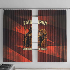 Taharqa Window Curtain with Warrior Portrait, Lion of Kush Title and Bold Red Defender of Africa - African Pride