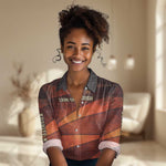 Taharqa Women Casual Shirt with Warrior Portrait, Lion of Kush Title and Bold Red Defender of Africa - African Pride