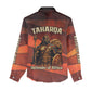Taharqa Women Casual Shirt with Warrior Portrait, Lion of Kush Title and Bold Red Defender of Africa - African Pride
