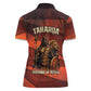Taharqa Women Polo Shirt with Warrior Portrait, Lion of Kush Title and Bold Red Defender of Africa - African Pride