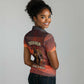 Taharqa Women Polo Shirt with Warrior Portrait, Lion of Kush Title and Bold Red Defender of Africa - African Pride
