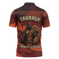 Taharqa Zipper Polo Shirt with Warrior Portrait, Lion of Kush Title and Bold Red Defender of Africa - African Pride