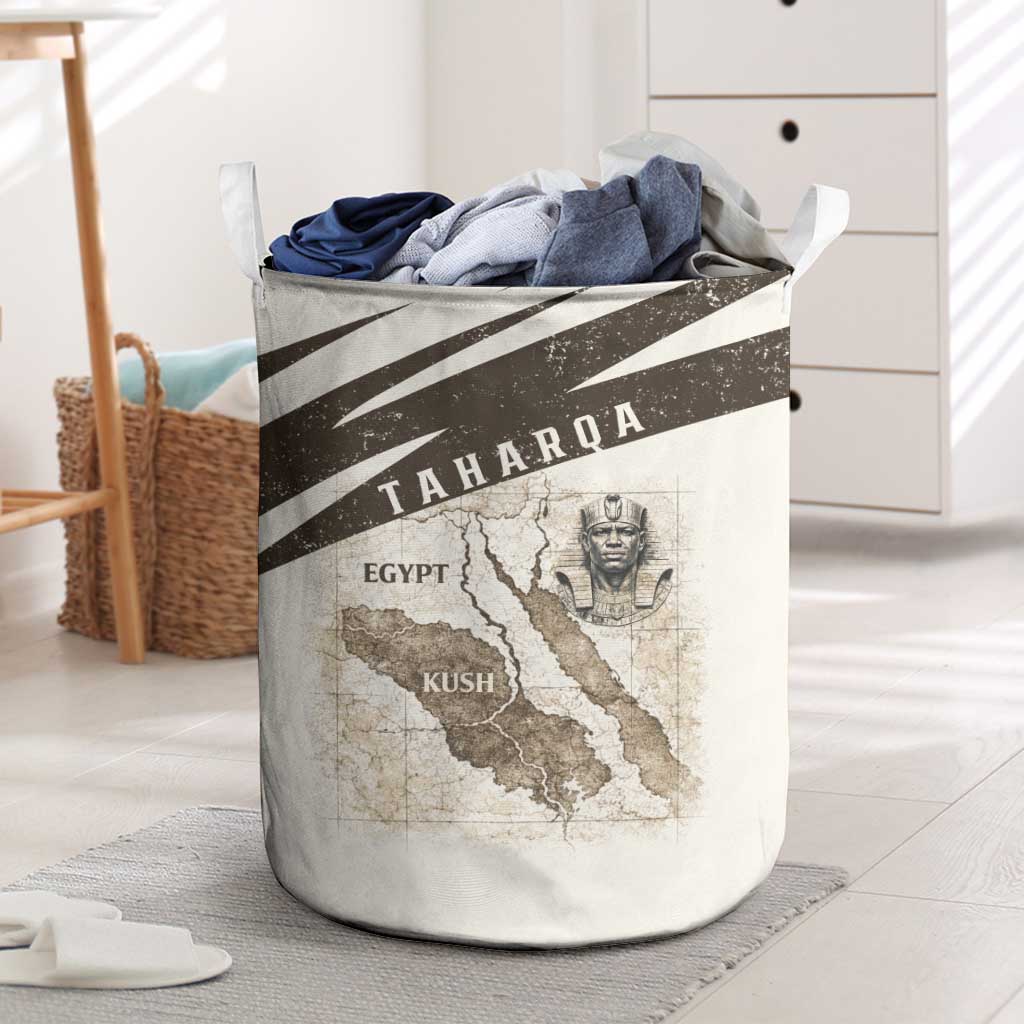 Taharqa Laundry Basket with Ancient Map Illustration, King of Two Lands Title and Kush Egypt Temple - African Pride