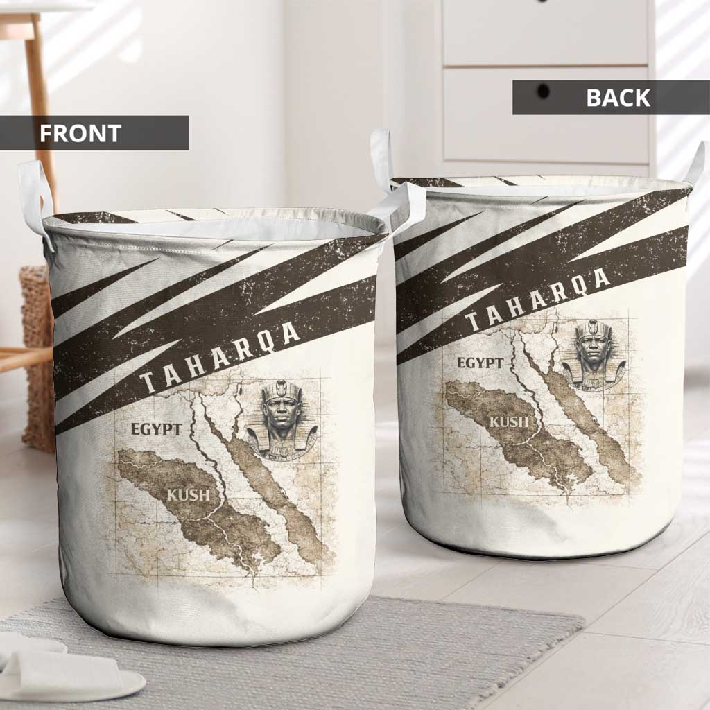 Taharqa Laundry Basket with Ancient Map Illustration, King of Two Lands Title and Kush Egypt Temple - African Pride