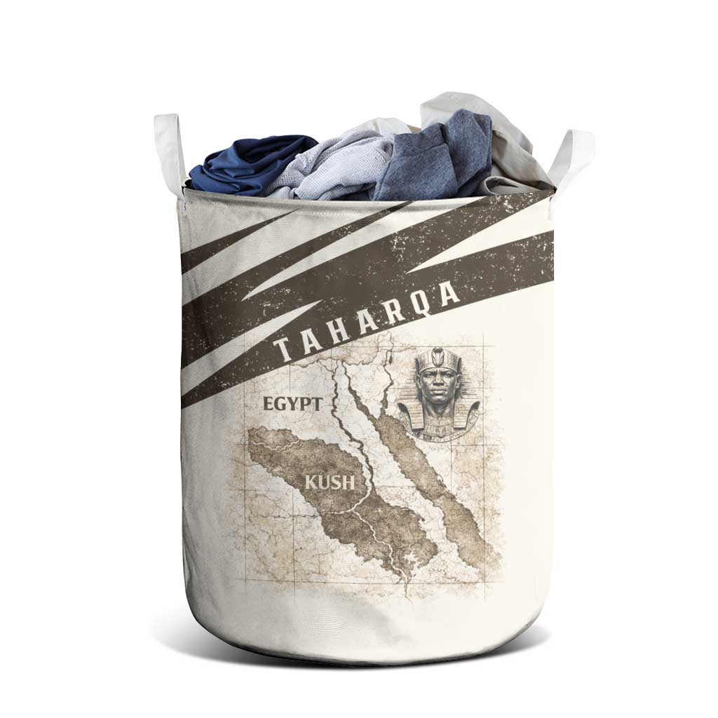 Taharqa Laundry Basket with Ancient Map Illustration, King of Two Lands Title and Kush Egypt Temple - African Pride