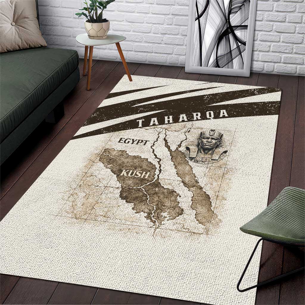 Taharqa Area Rug with Ancient Map Illustration, King of Two Lands Title and Kush Egypt Temple - African Pride
